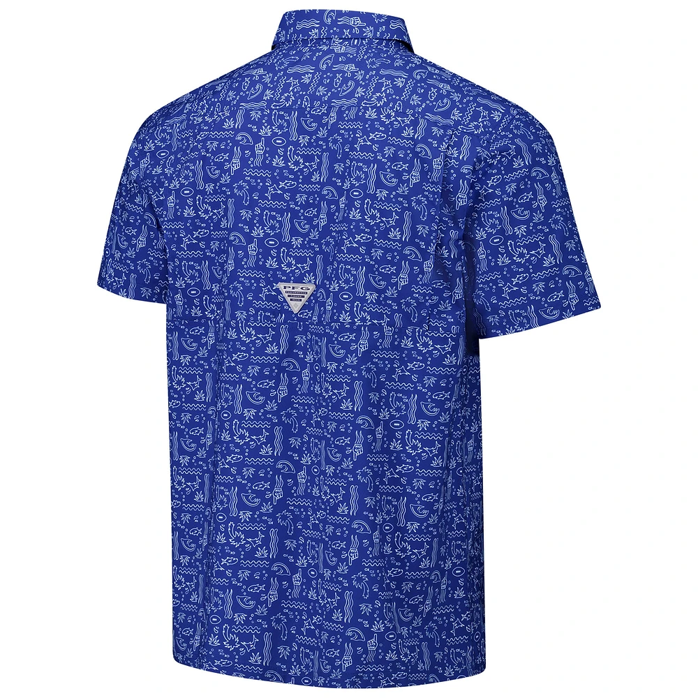 Men's Columbia PFG Royal Los Angeles Rams Super Slack Tide Omni-Wick Button-Up Shirt