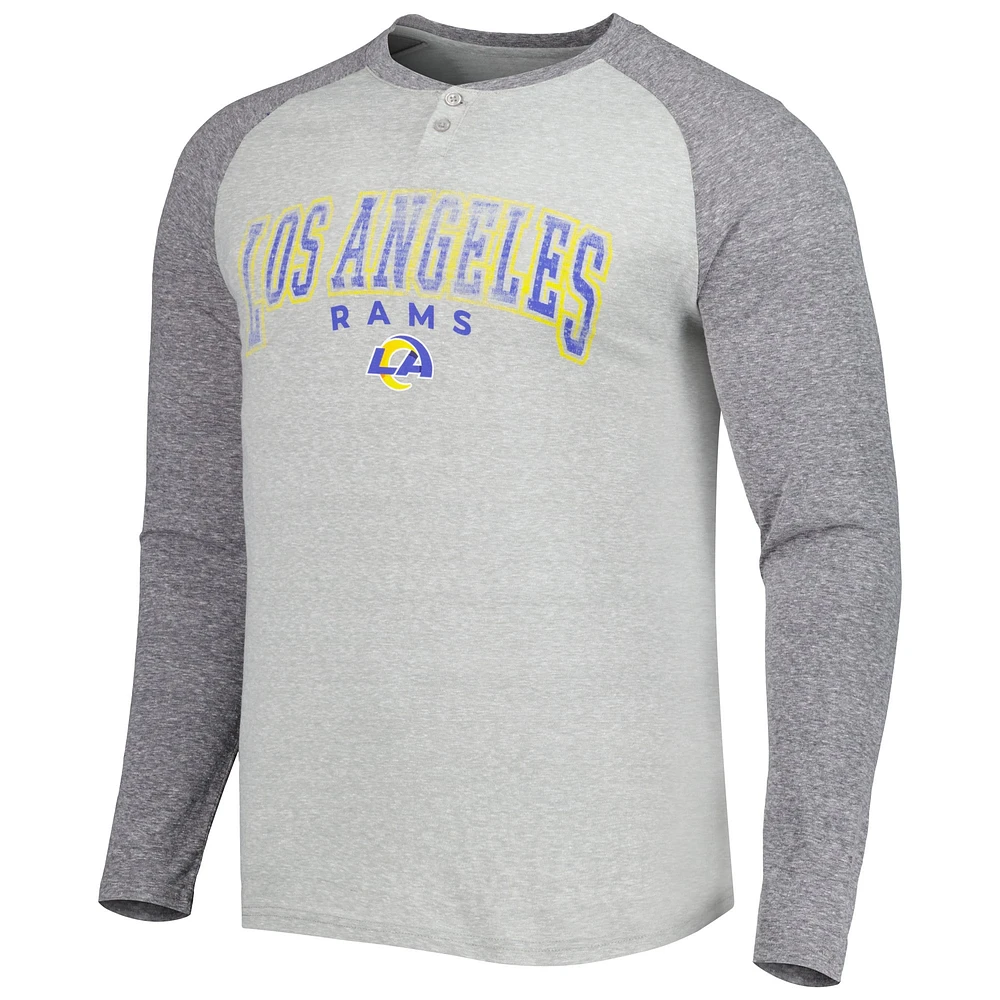 Men's Concepts Sport Heather Gray Los Angeles Rams Ledger Raglan Long Sleeve Henley T-Shirt