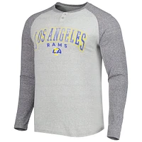 Men's Concepts Sport Heather Gray Los Angeles Rams Ledger Raglan Long Sleeve Henley T-Shirt