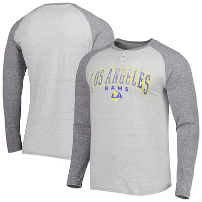 Concepts Sport - T-shirt Henley à manches longues raglan Los Angeles Rams Ledger gris chiné pour homme