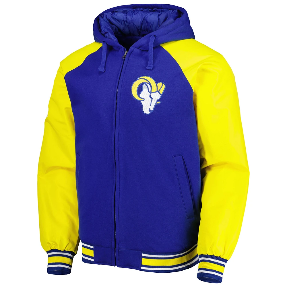 Men's G-III Sports by Carl Banks Royal Los Angeles Rams Defender Raglan Full-Zip Hoodie Varsity Jacket