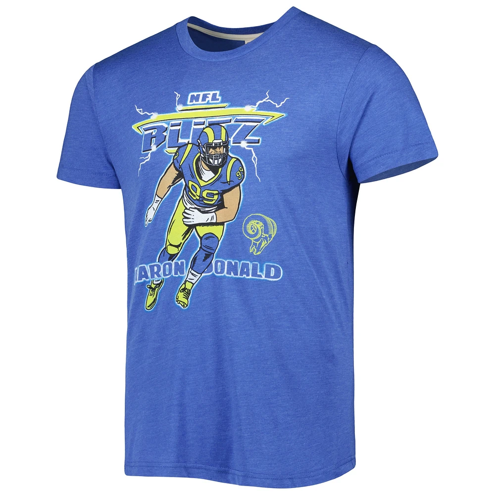 Men's Homage Aaron Donald Heathered Heather Royal Los Angeles Rams NFL Blitz Player Tri-Blend T-Shirt