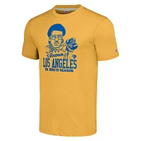 Men's Homage  Eric Dickerson Heathered Gold Los Angeles Rams Caricature Retired Player Tri-Blend T-Shirt