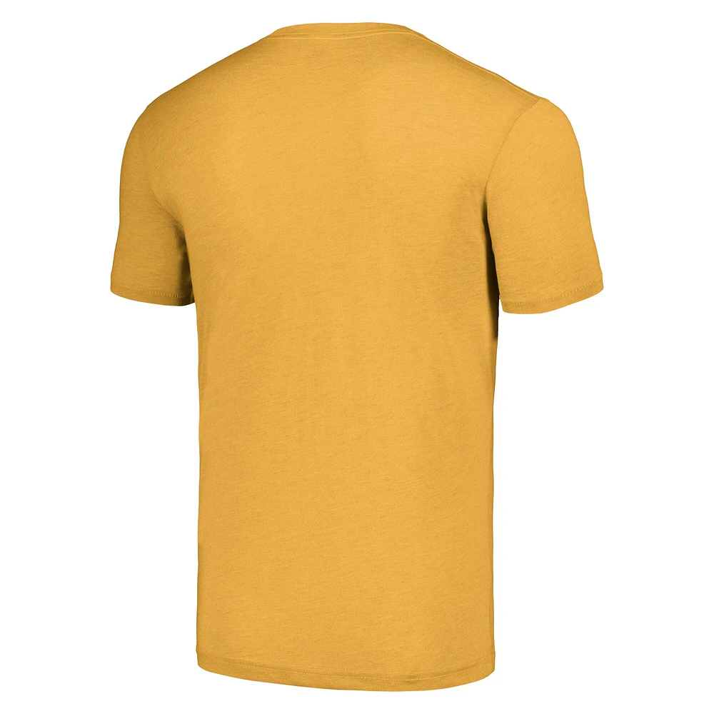 Men's Homage  Eric Dickerson Heathered Gold Los Angeles Rams Caricature Retired Player Tri-Blend T-Shirt