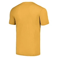 Men's Homage  Eric Dickerson Heathered Gold Los Angeles Rams Caricature Retired Player Tri-Blend T-Shirt