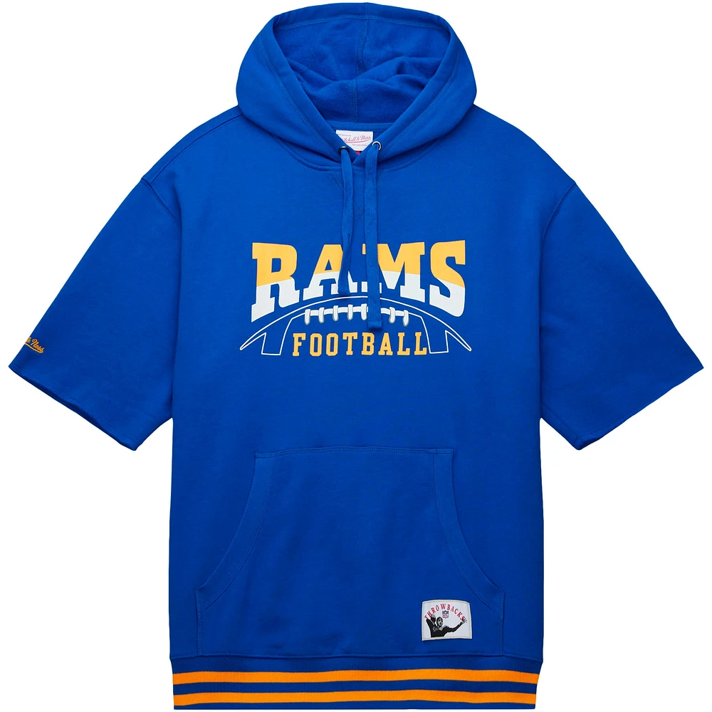 Men's Mitchell & Ness Royal Los Angeles Rams Pre-Game Short Sleeve Pullover Hoodie