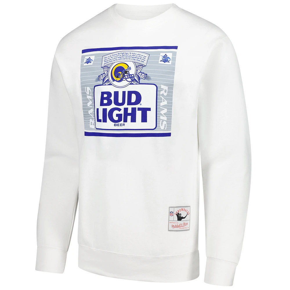 Men's Mitchell & Ness x Bud Light White Los Angeles Rams The Crest Pullover Sweatshirt