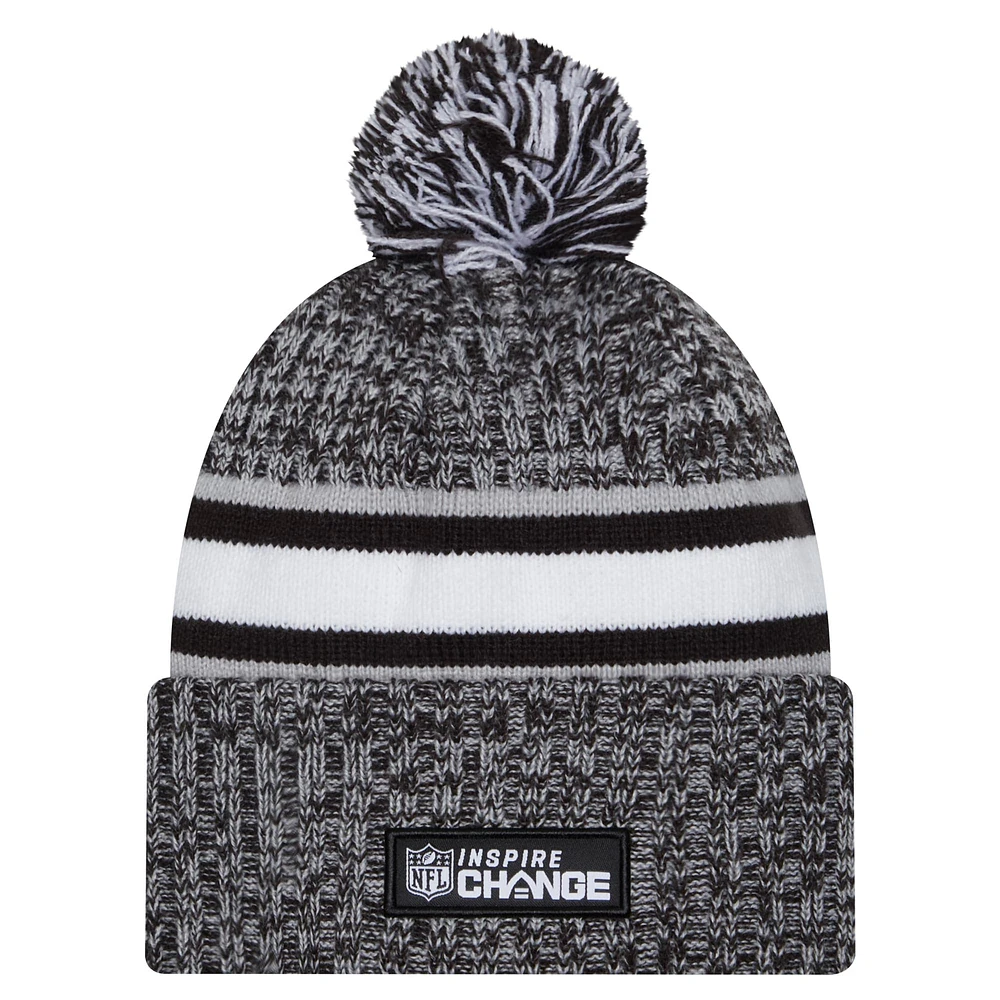 Men's New Era Black Los Angeles Rams Inspire Change Cuffed Knit Hat with Pom