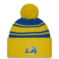 Men's New Era Blue/Gold Los Angeles Rams 2022 Sideline Cuffed Pom Knit Hat