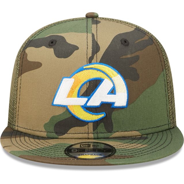 Casquette camionneur Los Angeles Rams New Era Camo/Olive pour homme 9FIFTY - Casquette à bouton-pression