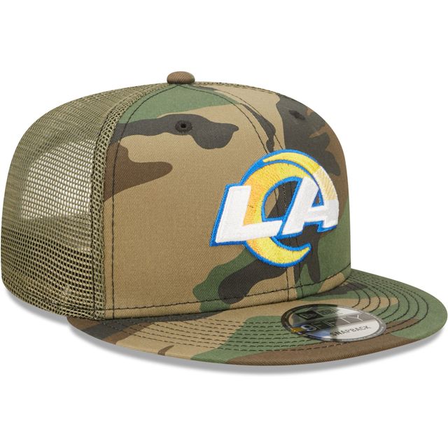 Casquette camionneur Los Angeles Rams New Era Camo/Olive pour homme 9FIFTY - Casquette à bouton-pression