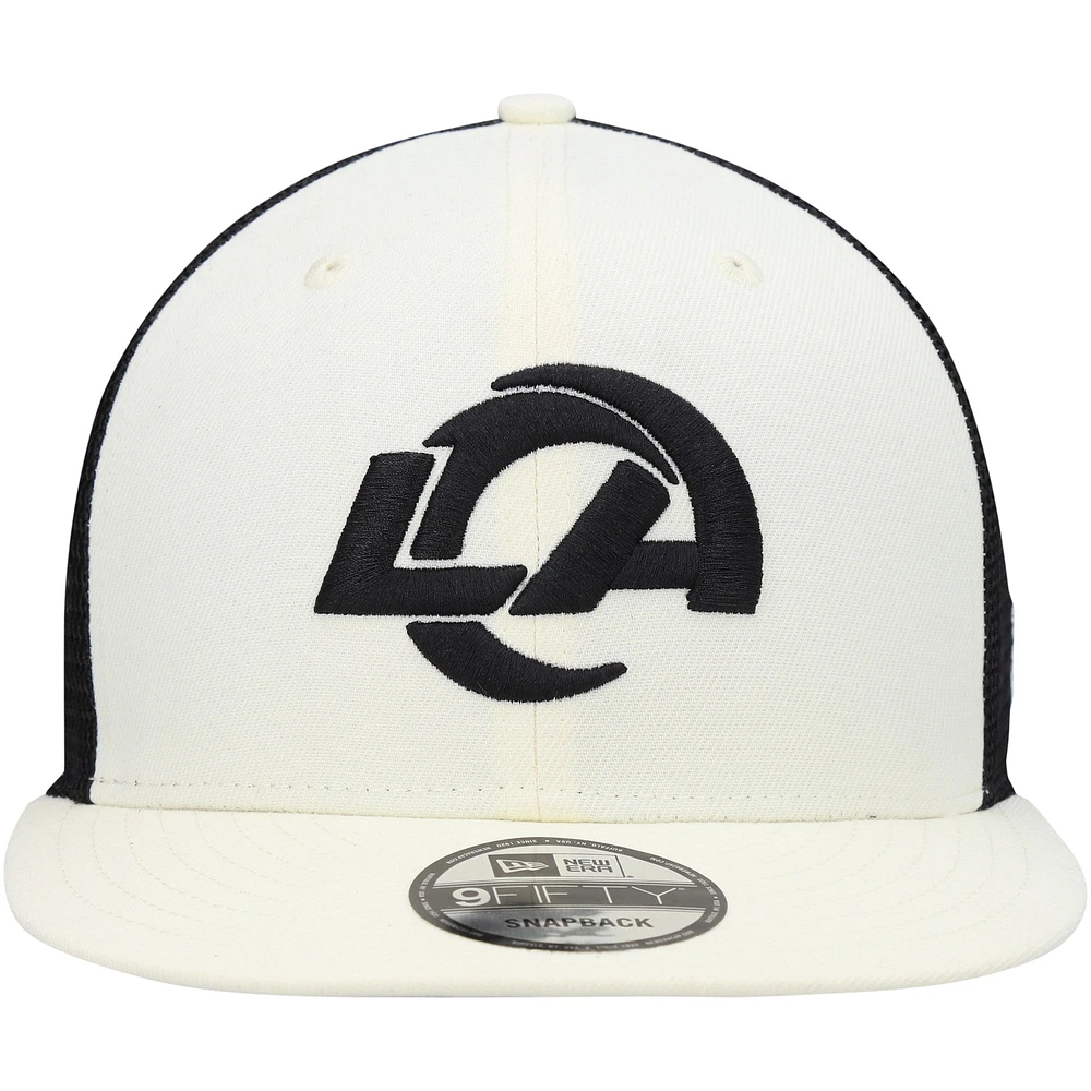 Men's New Era Cream/Black Los Angeles Rams Chrome Collection 9FIFTY Trucker Snapback Hat