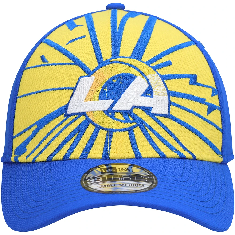 Men's New Era Gold/Royal Los Angeles Rams Shattered 39THIRTY Flex Hat