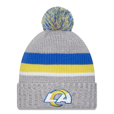 Bonnet en tricot à revers New Era pour hommes, gris chiné, Los Angeles Rams, avec pompon