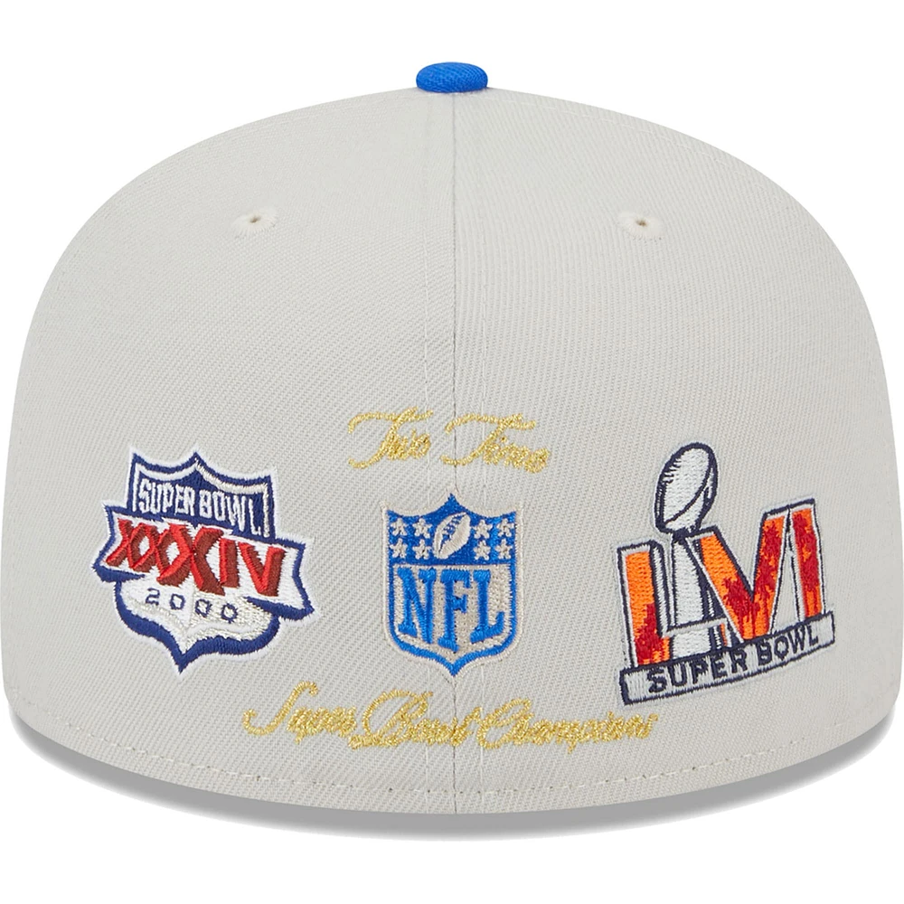 Men's New Era Khaki/Royal Los Angeles Rams Super Bowl Champions Patch 59FIFTY Fitted Hat