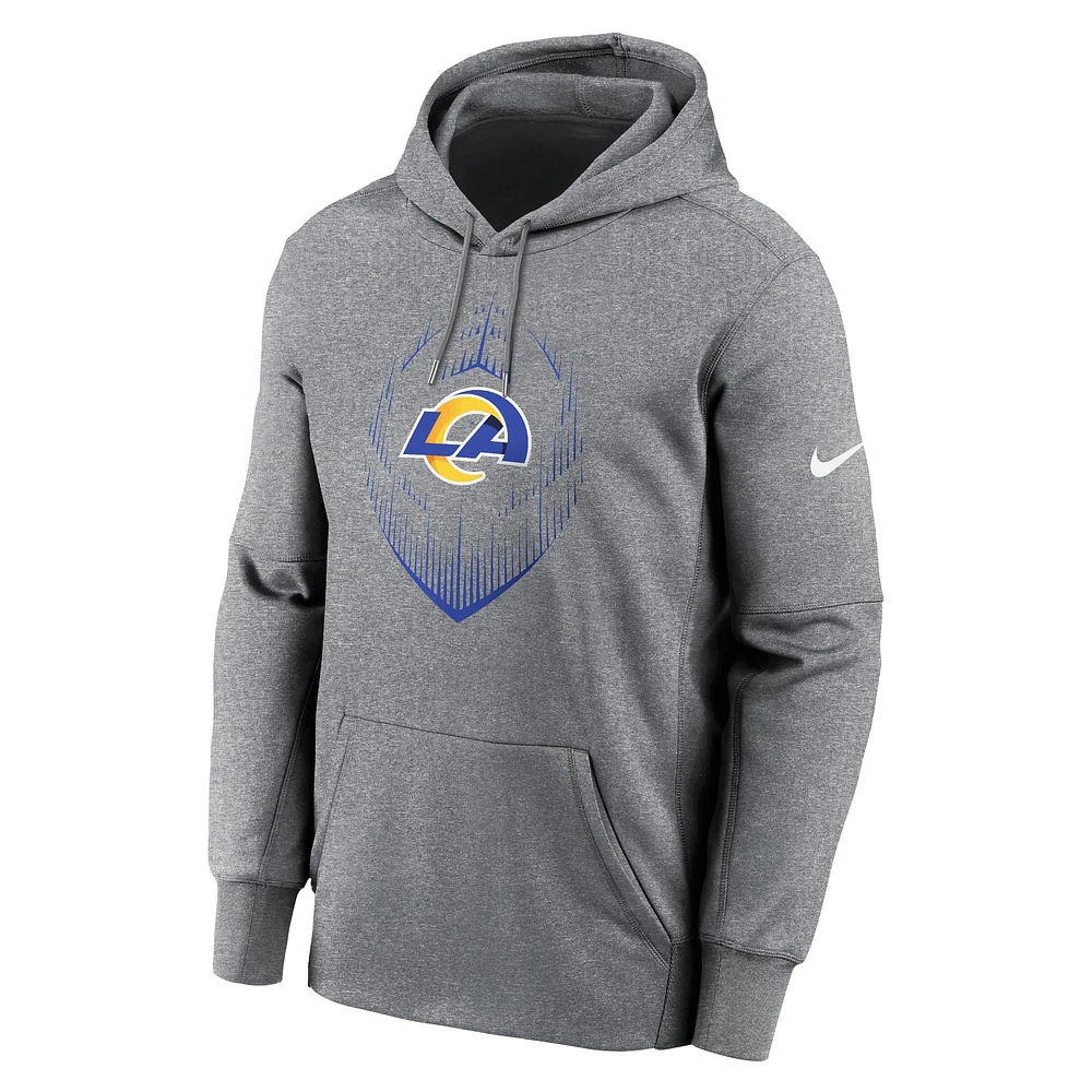 Men's Nike Heather Gray Los Angeles Rams Icon Performance Pullover Hoodie