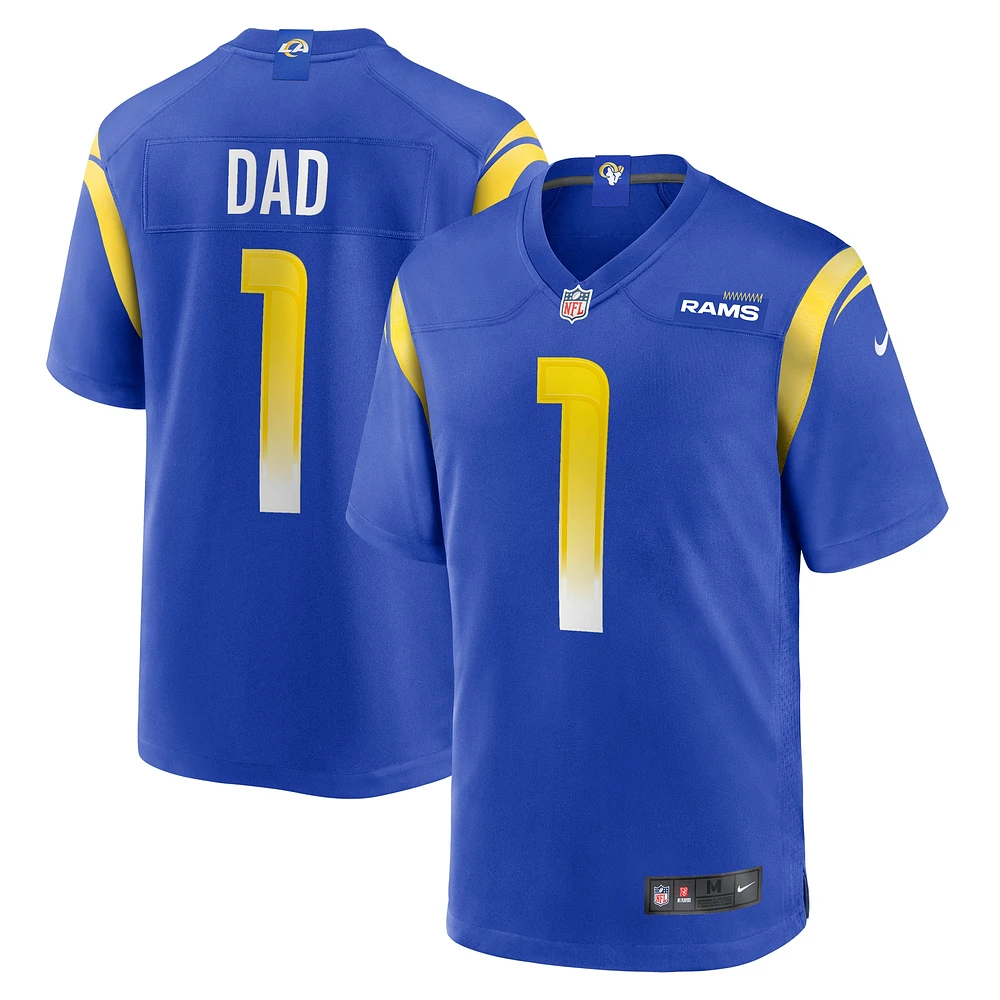 Maillot de match Nike numéro 1 Dad Royal Los Angeles Rams pour homme