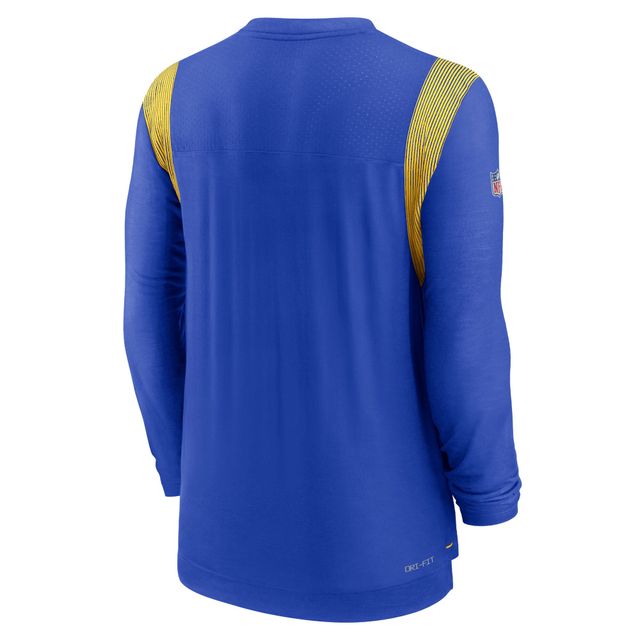T-shirt à manches longues Nike Los Angeles Rams Sideline Performance pour homme, bleu royal/doré