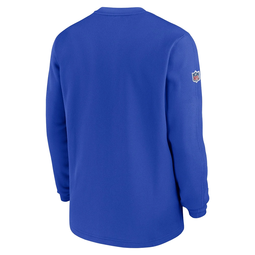 Men's Nike  Royal Los Angeles Rams 2023 Sideline Throwback Heavy Brushed Waffle Long Sleeve Top