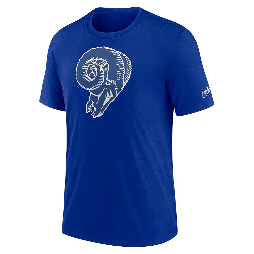 T-shirt à trois mélanges Nike Royal Los Angeles Rams Rewind Logo pour homme