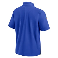 Men's Nike  Royal Los Angeles Rams Sideline Coach Short Sleeve Hoodie Quarter-Zip Jacket
