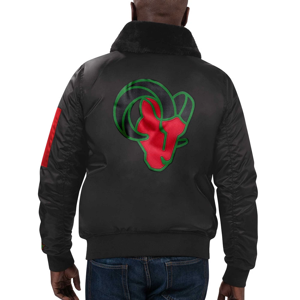 Men's Starter x Ty Mopkins Black Los Angeles Rams History Month Satin Full-Zip Jacket