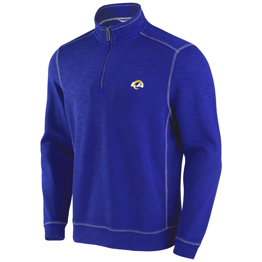 Men's Tommy Bahama Royal Los Angeles Rams Tobago Bay Tri-Blend Half-Zip Sweatshirt