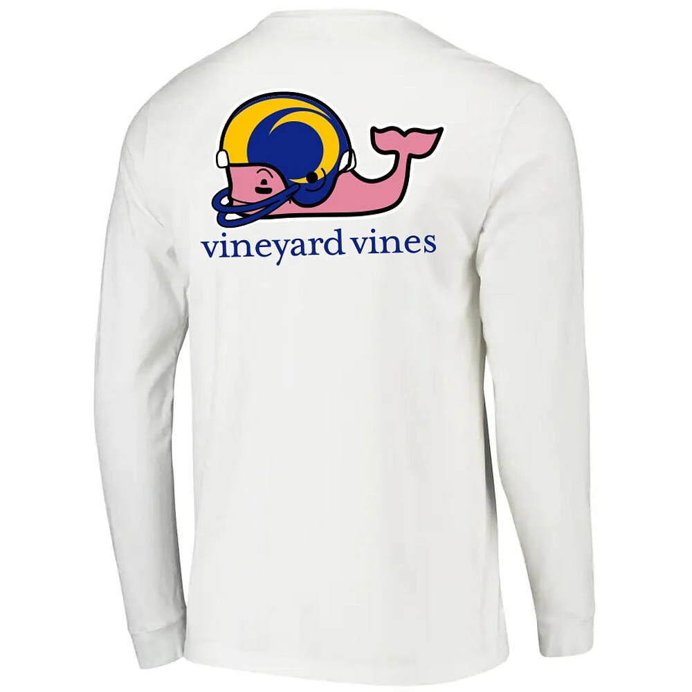 Men's Vineyard Vines White Los Angeles Rams Whale Helmet Team Long Sleeve T-Shirt