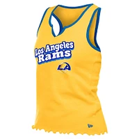 Women's New Era  Gold Los Angeles Rams Lettuce Hem Notch Neck Tri-Blend Tank Top