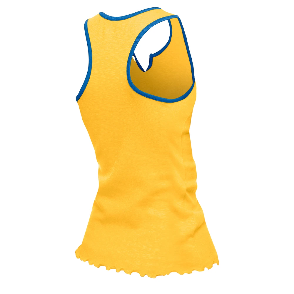 Women's New Era  Gold Los Angeles Rams Lettuce Hem Notch Neck Tri-Blend Tank Top