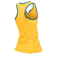 Women's New Era  Gold Los Angeles Rams Lettuce Hem Notch Neck Tri-Blend Tank Top