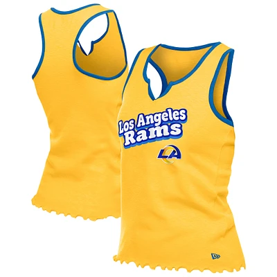 Women's New Era  Gold Los Angeles Rams Lettuce Hem Notch Neck Tri-Blend Tank Top