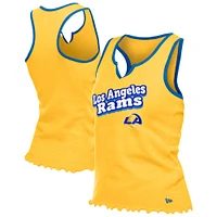 Women's New Era  Gold Los Angeles Rams Lettuce Hem Notch Neck Tri-Blend Tank Top
