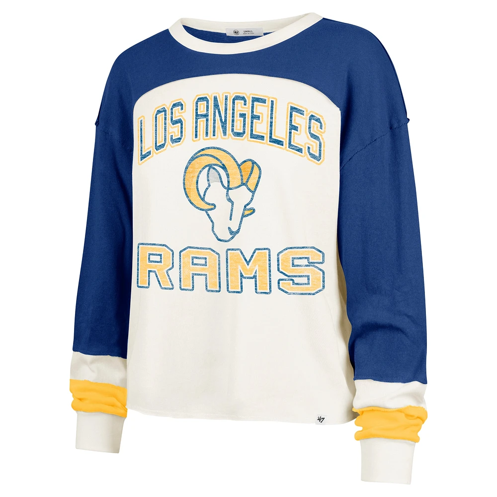 Women's '47 Cream Los Angeles Rams Double Header Curve Raglan Long Sleeve Crop Top