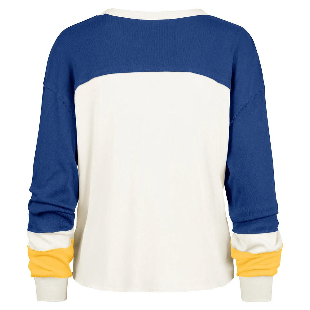 Women's '47 Cream Los Angeles Rams Double Header Curve Raglan Long Sleeve Crop Top