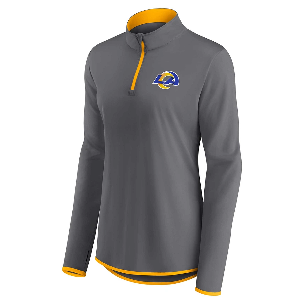 Women's Fanatics  Gray Los Angeles Rams Corner Long Sleeve 1/4 Zip Top