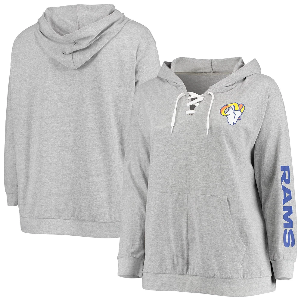 Sweat à capuche lacets grande taille Fanatics pour femmes, gris chiné, Los Angeles Rams