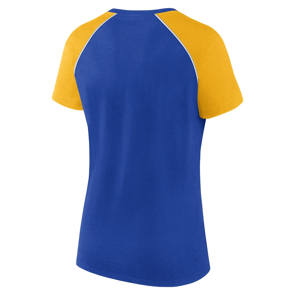 Women's Fanatics Royal/Gold Los Angeles Rams Glittered Primary Raglan T-Shirt
