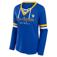 Women's Fanatics Royal Los Angeles Rams Won and Done Lace-Up Long Sleeve Fashion Top