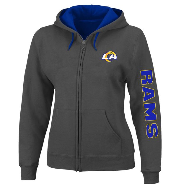 Veste à capuche en molleton glissière pleine taille Los Angeles Rams Heather Charcoal pour femme