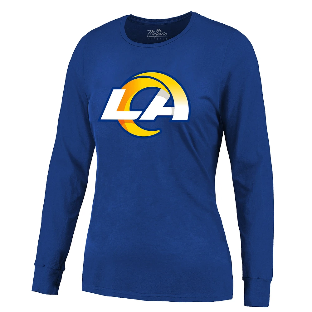 Women's Majestic Threads Puka Nacua Royal Los Angeles Rams Player Name & Number Long Sleeve T-Shirt