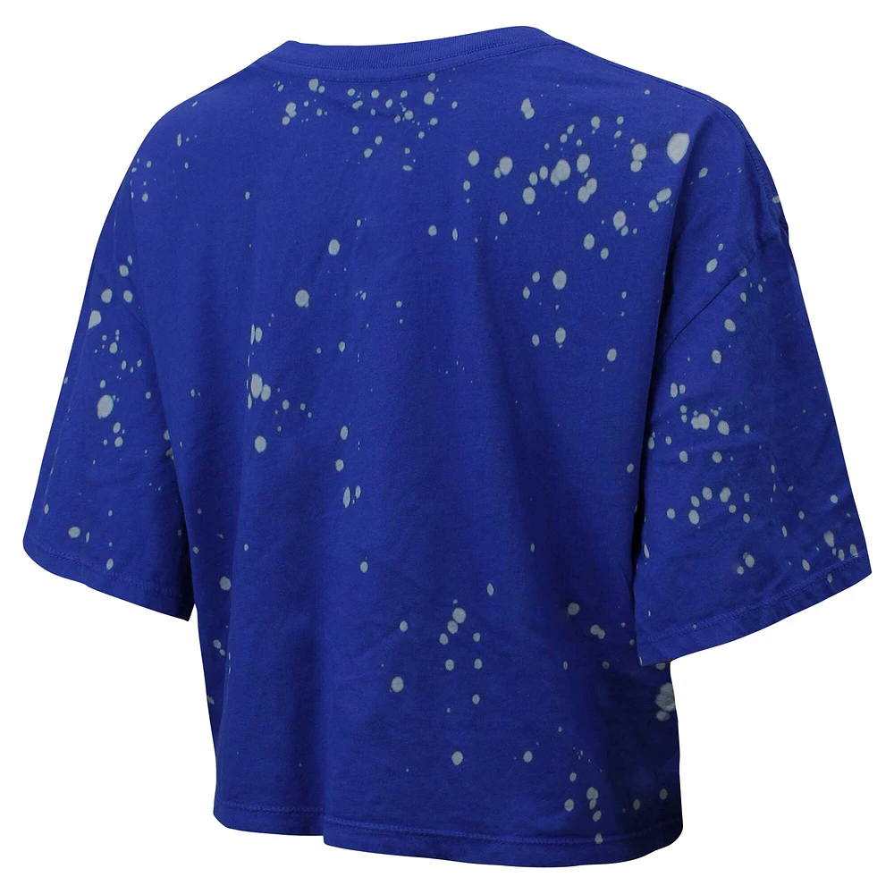 T-shirt court à col cranté Majestic Threads Royal Los Angeles Rams Bleach Splatter pour femmes