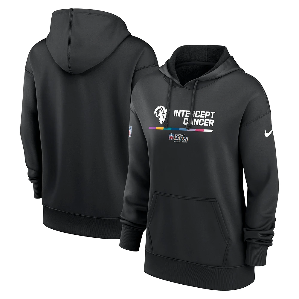 Women's Nike Black Los Angeles Rams 2022 NFL Crucial Catch - Therma Performance Pullover Hoodie