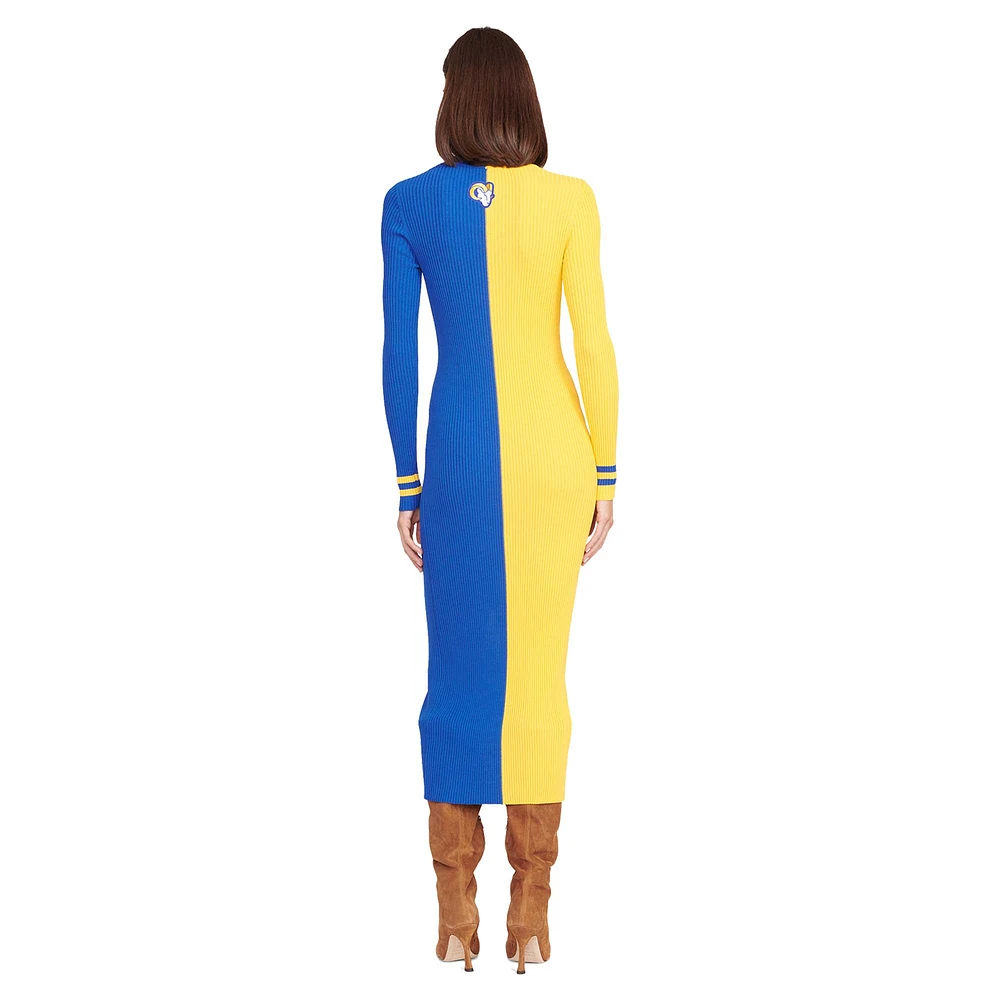 Women's STAUD Gold/Royal Los Angeles Rams Shoko Knit Button-Up Sweater Dress
