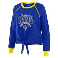 Women's WEAR by Erin Andrews Royal/Gold Los Angeles Rams Plus Tie-Front Long Sleeve Top