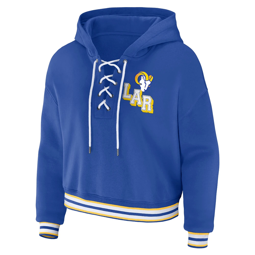 Women's WEAR by Erin Andrews Royal Los Angeles Rams Plus Lace-Up Pullover Hoodie