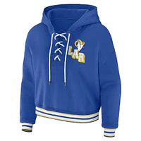 Women's WEAR by Erin Andrews Royal Los Angeles Rams Plus Lace-Up Pullover Hoodie