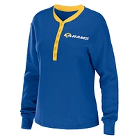 Women's WEAR by Erin Andrews Royal Los Angeles Rams Waffle Henley Long Sleeve T-Shirt