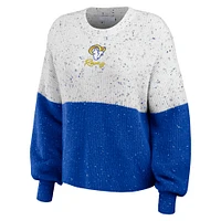 Women's WEAR by Erin Andrews  White/Royal Los Angeles Rams Lighweight Modest Crop Color-Block Pullover Sweater