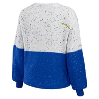 Women's WEAR by Erin Andrews  White/Royal Los Angeles Rams Lighweight Modest Crop Color-Block Pullover Sweater